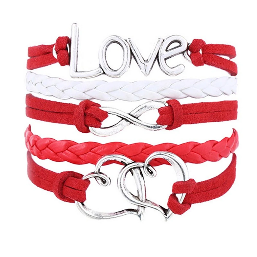 

Stylish Bar 1PC Women Bracelet Handmade Multilayer Infinity Love Charm Leather Weave Wristband Bracelet Gift For Girl #0326