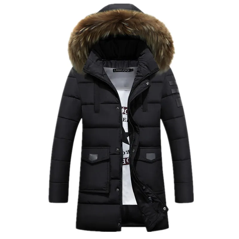 

Men's Winter Fashion Youth Solid Color Leisure Thicken Down Jacket Cotton Coat Cold Protection Keep Warm Patch Zipper Pocket