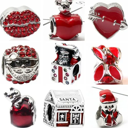 

Red Color Big Statement Santa Claus Tree Hearts Crystal Charms Beads Fit Pandora Bracelets & Bangles Women DIY Christmas Jewelry