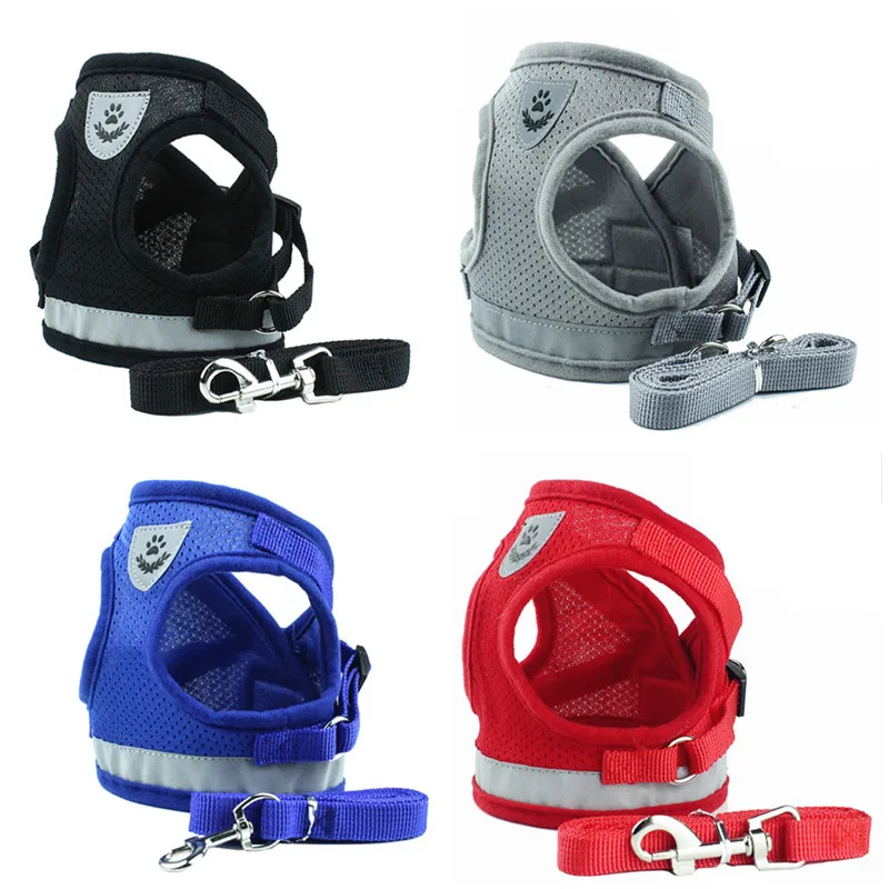 

Reflective Pet Dog Harness Collar Leash Set Pet Puppy Cat Harness Vest Walking Lead Collar Rope Small Medium Dog Accessories