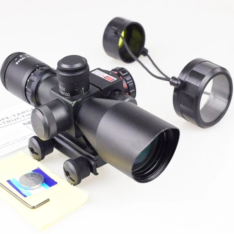 2.5-10x40 Red Laser Fiber Sight Scope Tactical Hunting Shooting Riflescope For Rifle Gun 20mm Rail | Спорт и развлечения