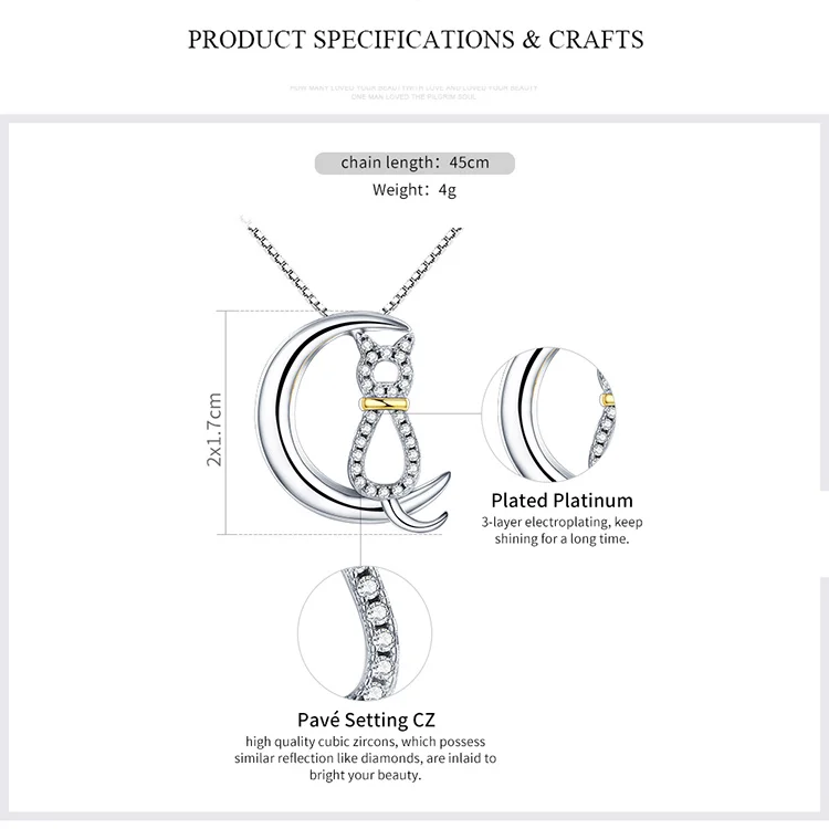 BAMOER Лидер продаж подлинные 925 пробы серебряные Модные женские ожерелья с лунным котом прозрачные CZ Роскошные ювелирные изделия из стерлингового серебра SCN122