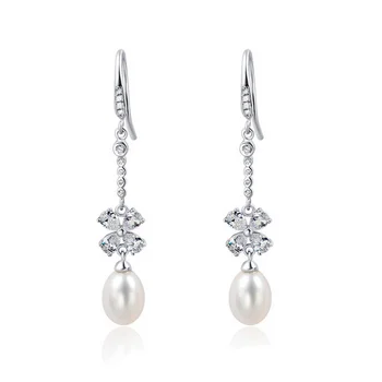 

100% Real 925 Sterling Silver Drop Earrings With Freshwater Pearl YH4701