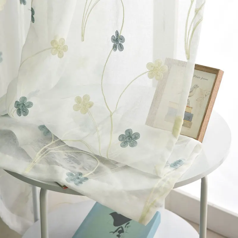 

Embroidered Tulle Curtains for Living Room Flower Pattern Pastoral Bedroom Decorations Sheer Curtain Single Panels