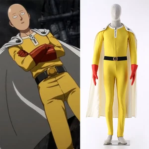 Anime ONE PUNCH MAN Saitama Cosplay Costume Set Customize Size Jumpsuit Cloak Belt Gloves Set For Man Halloween