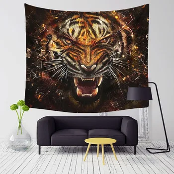 Comwarm 3D Wild Tiger Series Pattern Polyester Tapestry Wall Hanging Cool Tigers Cozy Leopard Family Beach Living Room Decor Art