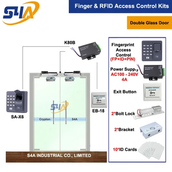 

Double glass door rfid door access control system + bolt lock + exit button