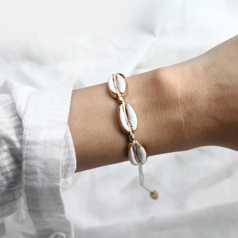 

Simple Natural Stone Bracelet For Women Bohemian Style Bracelet Set Boho Charm Pulseras Love Chain Summer Shell Bracelet Set