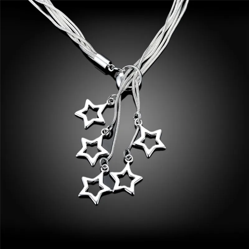 Нежный Collier Femme Argent милые многоярусная цепочка Серебрянное колье, чокер полые звезда Necklase Гавайский Jewelry SN044