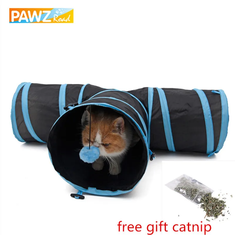 

Cat Tunnel Y Shape 3 Holes Funny Collapsible Outdoors Indoors Durable Cat Play Toy Blue Pink Rabbit Puppy With Ball Pet Toy