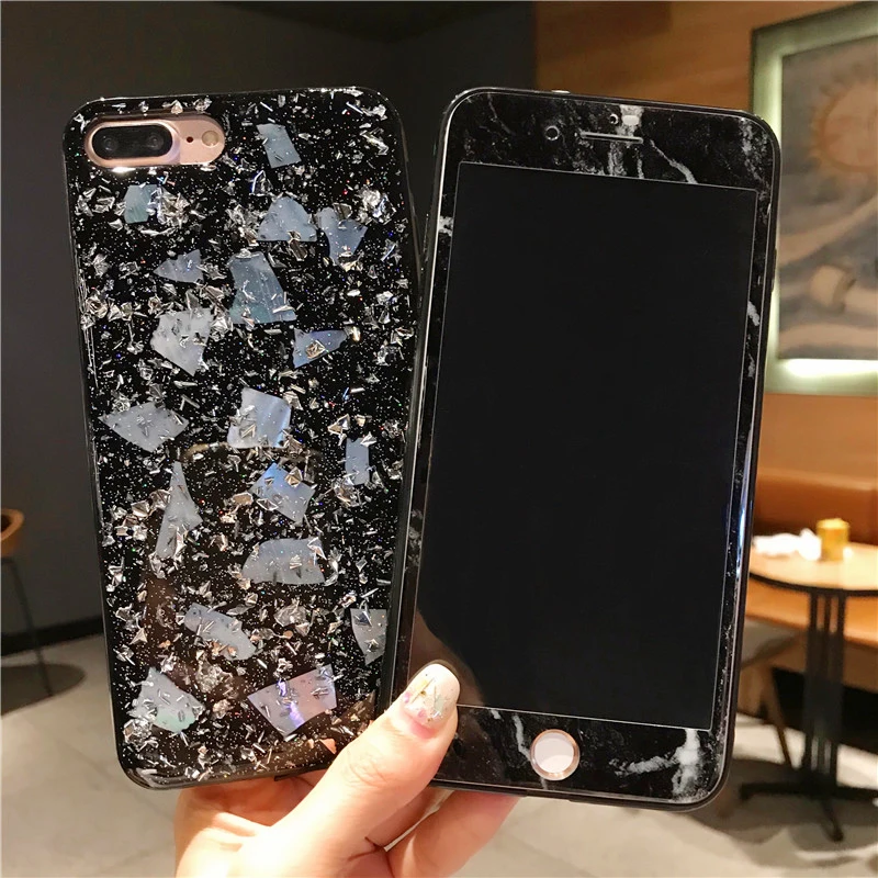 For iPhone XS max XR X Luxury Gold Foil Phone Cases &amp Tempered Glass Screen film soft Cover + flim for 8 8plus 7 6plus |