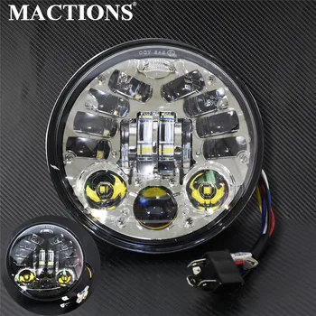 

5-3/4" Round Headlamp For Harley Dyna Sportster 1200 48 883 Turn Signal Light 5.75 Inch Projector LED Moto Headlight
