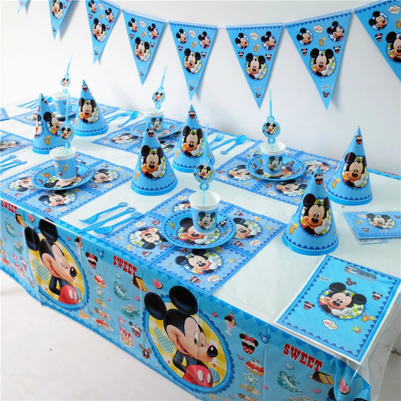 

Disney Mickey Mouse Theme 107pcs/lot Chidren Birthday Party Paper Cup+Plate+Gift Bag+Tablecloth Decoration Event Party Banner
