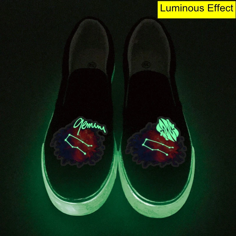 

Top Brand Luminous Starry Gemini Horoscope Design Glow Effect Canvas Shoes Custom Print Zodiac Sign Loafers Shoes Casual Slip On