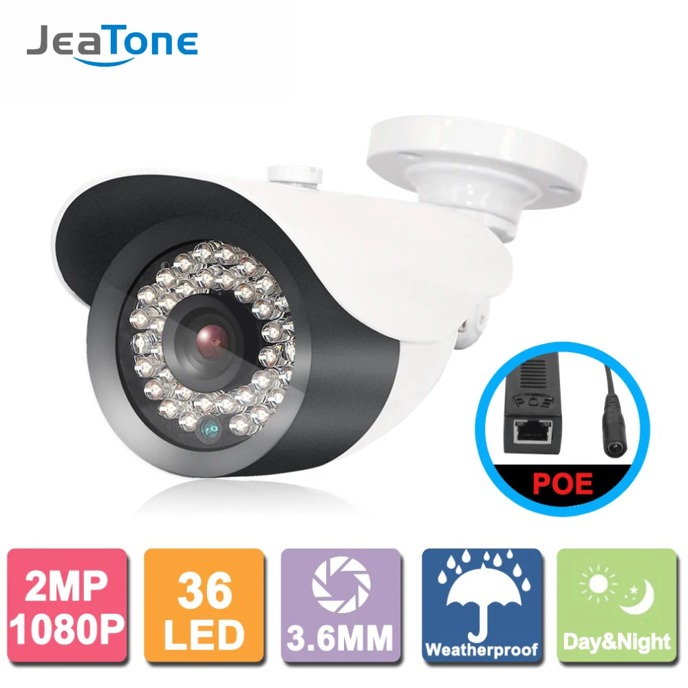 

JeaTone Security CMOS POE IP Wired Metal Camera Bullet 1080P 2MP HD Camera Waterproof Outdoor Surveillance Night Vision Camera