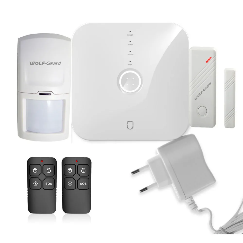 Wolf-Guard Wireless Smart 2.4G Wifi Home Security Alarm Burglar System Door Sensor PIR Motion Detector App Control 433MHZ Wolf-Guard Wireless Smart 2.4G Wifi Home Security Alarm Burglar System Door Sensor PIR Motion Detector App Control 433MHZ