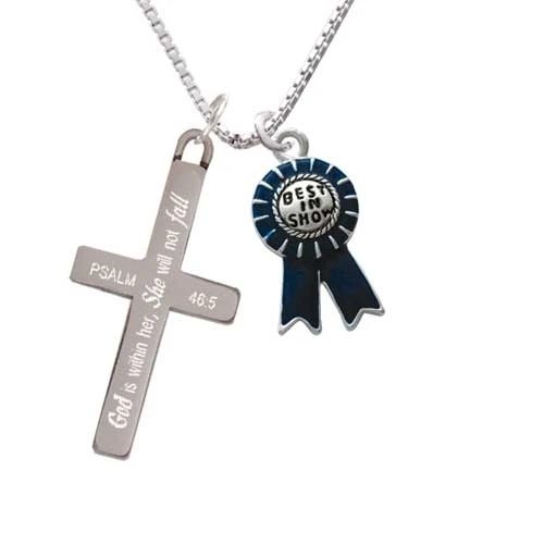Best in Show Blue Ribbon - She will not Fall - Cross Necklace (1)