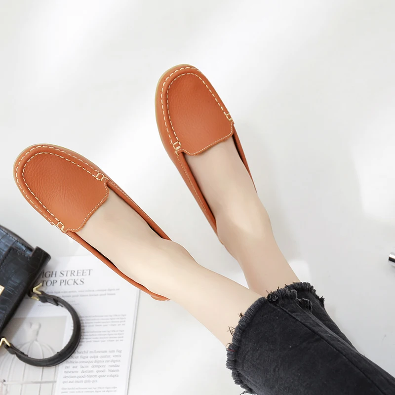 

Dumoo Brand Loafers Shoes Women Genuine Leather Women's Pumps Shoes Slip On Boats Shoes Wedges Heel 4CM Basic Shoes White/Black