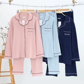 

Autumn&winter Women's Men's 100% Cotton Lapel Collar Pajamas Set Plus Size Long Sleeved Trousers Couple Pyjamas Sexy Nightwear