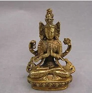 

0 Tibet Bronze Four Arms Kwanyin Bodhisattva Chenrizig Buddha Statue Figurines