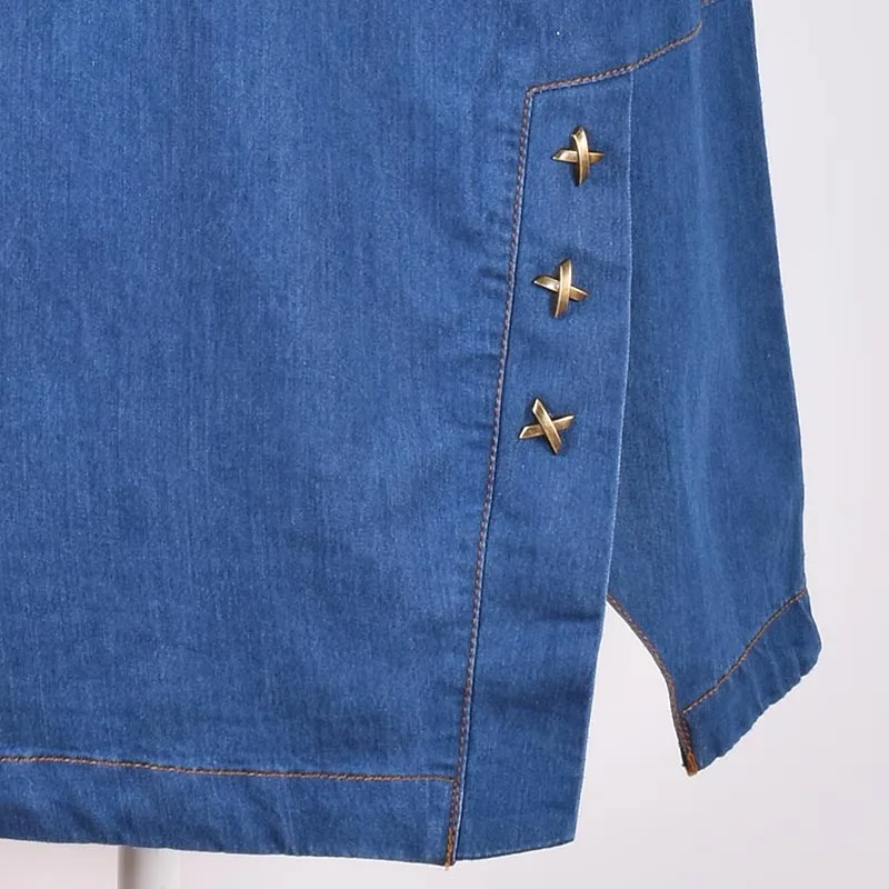 BOODINERINLE Korean Styel Casual Dress Women Summer Dress 2019 Jeans Dress Women Summer Plus Size 3XL Pocket Mini Denim dresses