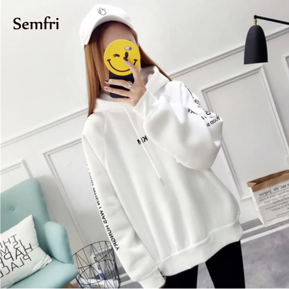  Semfri Hoodies Women Letters Printed Casual Hoodies Sweatshirts Autumn Winter Pullover Loose Thicke