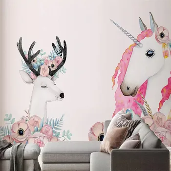 

Nordic modern minimalist pink unicorn elk background wall professional custom mural wholesale wallpaper poster photo wall