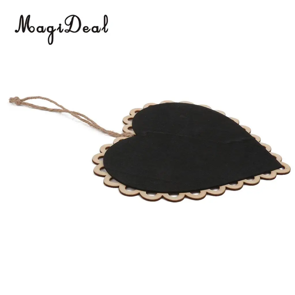 MagiDeal Novelty 1Pc Heart Wooden Hanging Blackboard Chalkboard W/Rope for Wedding Home Candy Buffets Plant Craft Decor Black