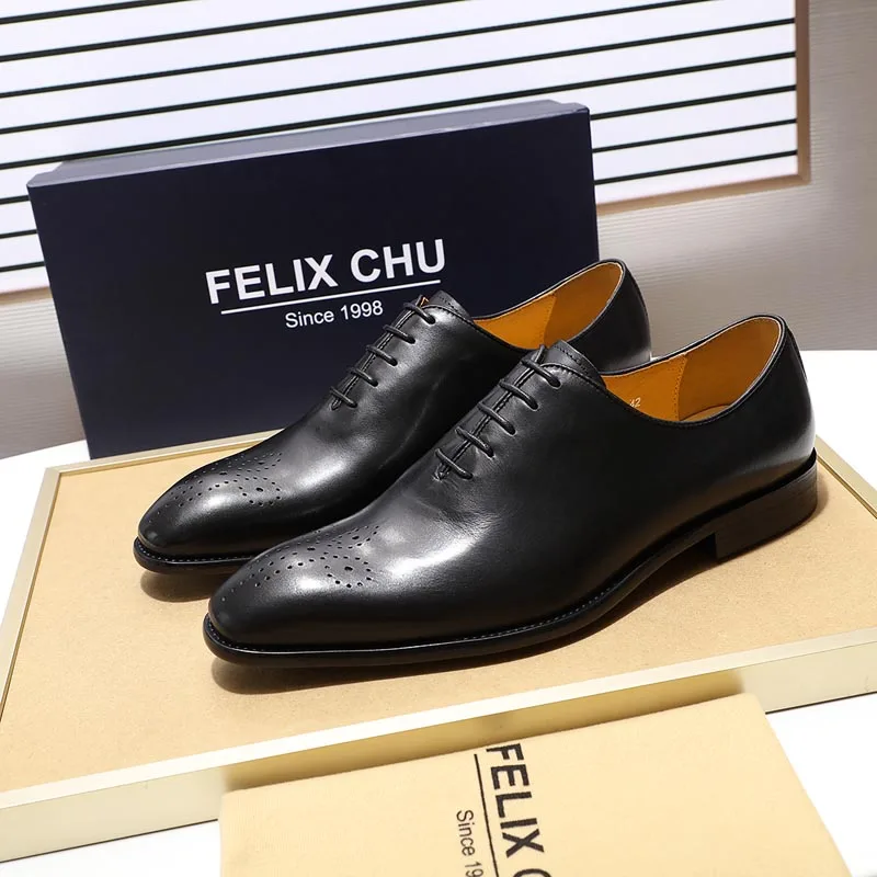 Бренд FELIX CHU; классические мужские туфли-оксфорды из натуральной кожи; мужские коричневые модельные туфли на шнуровке с перфорацией типа «броги» для свадебной вечеринки