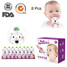 8pcs/pack Cartoon 200ML Kids Storage Bag Breast Milk Bag Reusable Baby Food Pouch Infant Double Zipper Feeding Bags