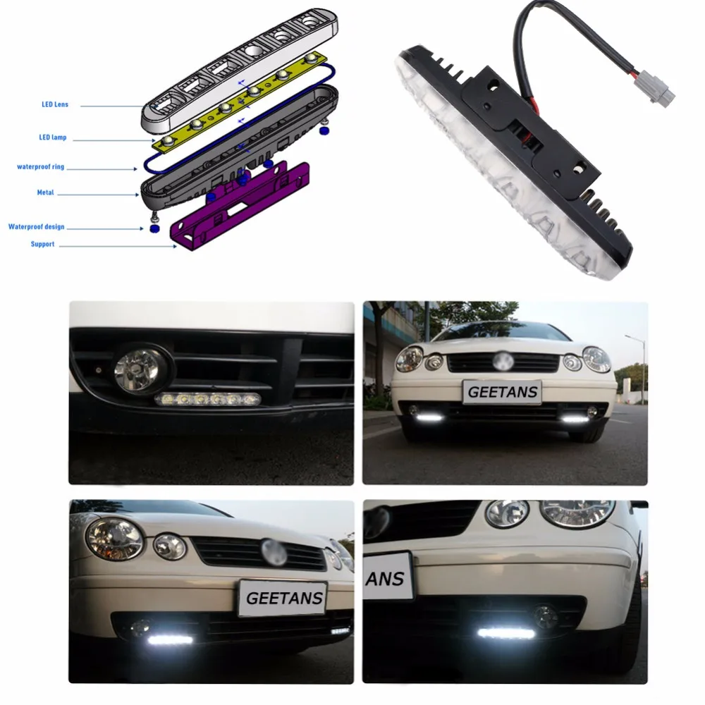 GEETANS 2 шт. 6LED DRL аксессуары для стайлинга автомобилей светильник s Hi/Lo луч Универсальный водонепроницаемый для авто противотуманный светильник супер яркий 12 в 6000 К AB