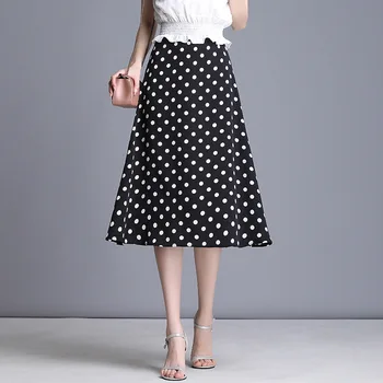 

black polka dot chiffon maxi pleated summer street wear boho sexy plus size rokjes plissee women skirts 2019 office lolita