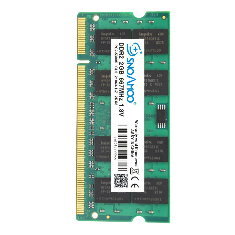 SNOAMOO Laptop RAMs DDR2 1GB 2GB 4GB 667MHz PC2-5300S 800MHz PC2-6400S 200Pin CL5 CL6 1.8V 2Rx8 SO-DIMM Computer Memory Warranty