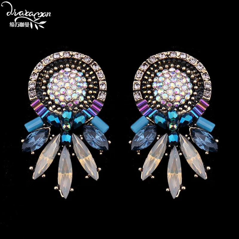 

Dvacaman Brand Ethnic Big Round Rhinestone Dangle Earrings Women Boho Party Statement Drop Earrings Crystal Jewelry Wholesale M3