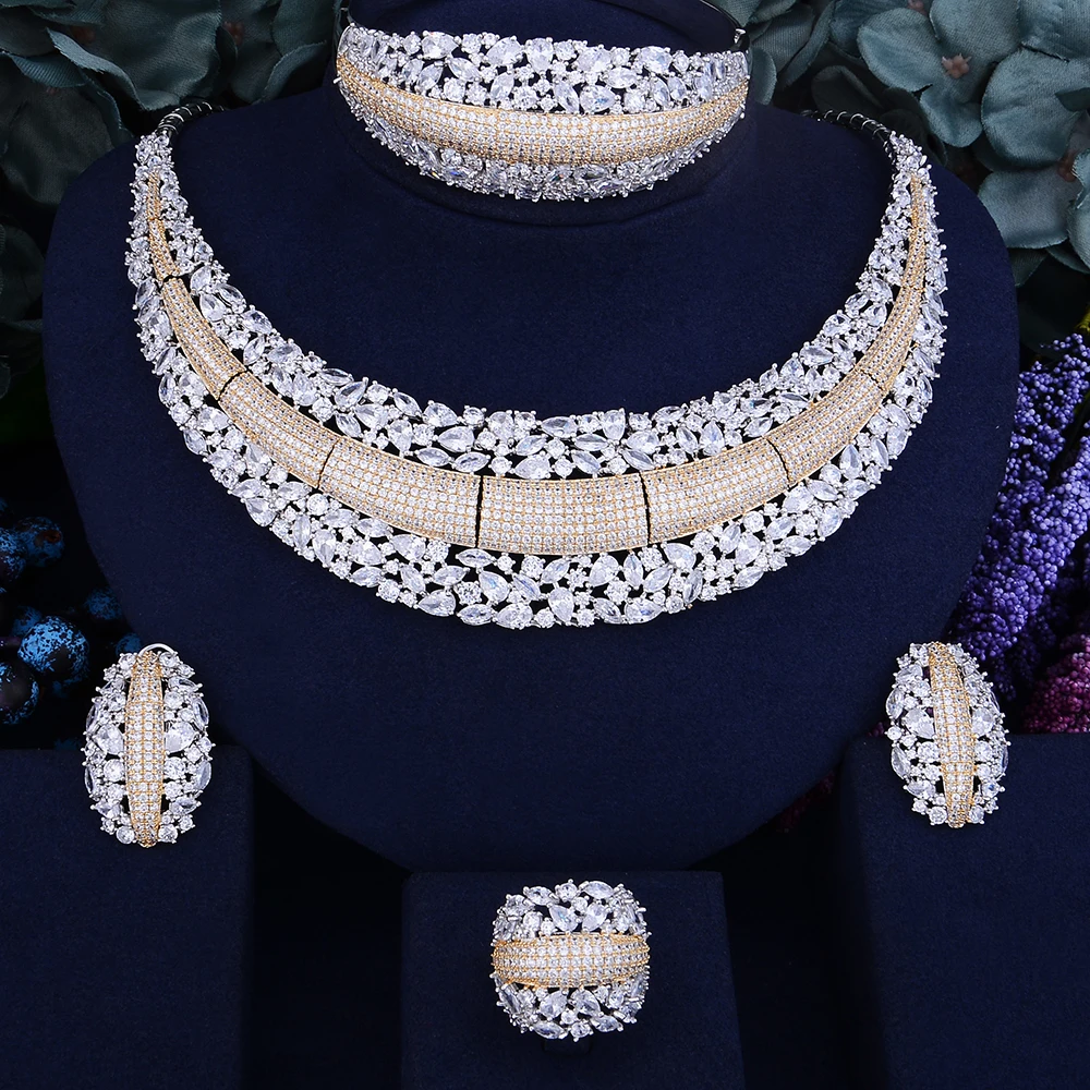 

GODKI Luxury Shiny Cubic Zirconia African Indian Necklace Earring Set Bangle Ring Nigerian bride jewelry sets For Women Wedding
