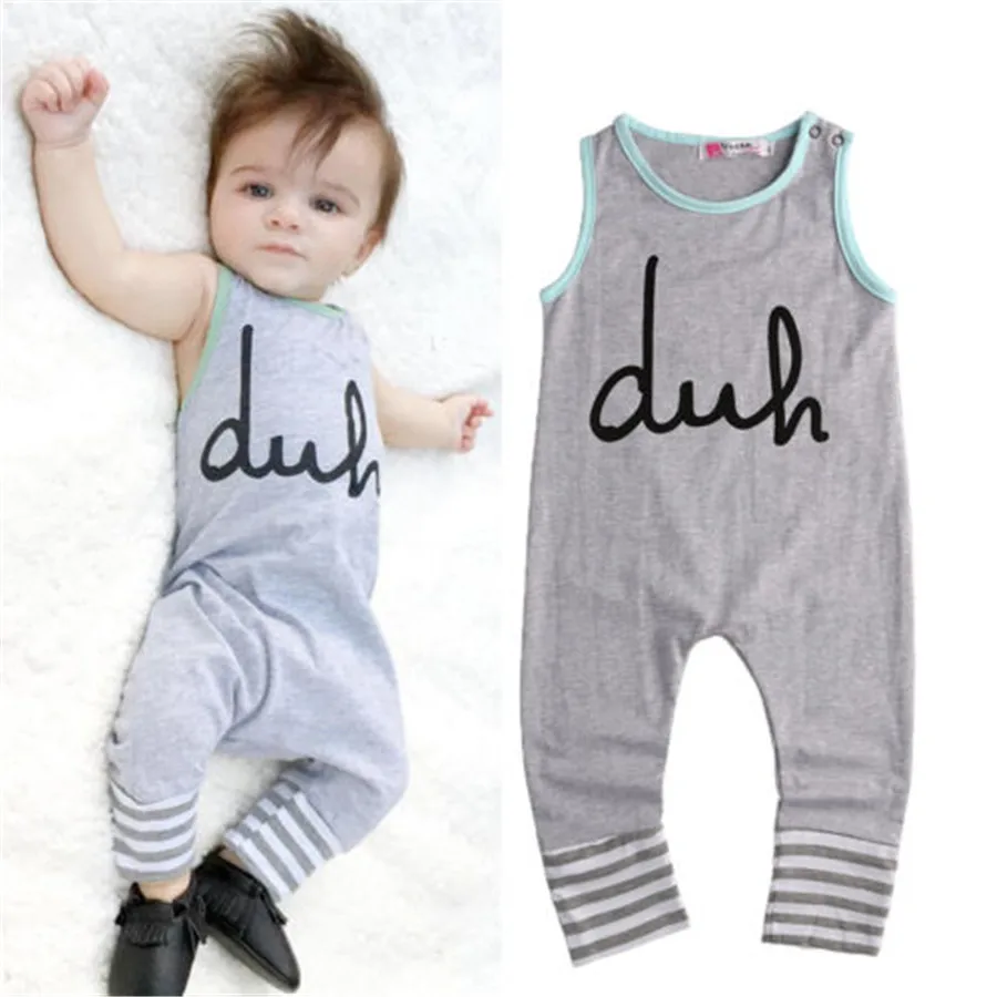 

Newborn Toddler Kids Baby Girl Boy Grey Letter Sleeveless Cotton Romper Jumpsuit Playsuit Outfits Clothes Summer 2019