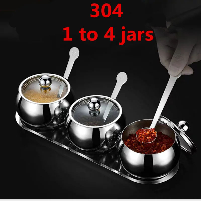 

304 Stainless Steel Visual glass lid Seasoning Box Salt and Pepper Jars for Spices Box Bottle Cooking tools salt and pepper set