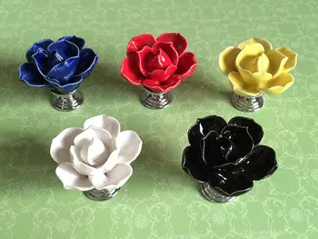 

Flower Knob Dresser Knobs Drawer Knob Kitchen Cabinet Knobs Pull Handle Ceramic Rose Lotus Black Blue Yellow White Red