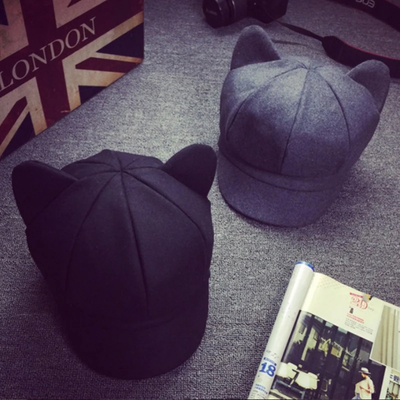 Шерстяная фетровая Кепка Newsboy осень зима артист берет шляпа художника Корея Мода кошачьи ушки восьмиугольная кепка для женщин однотонная