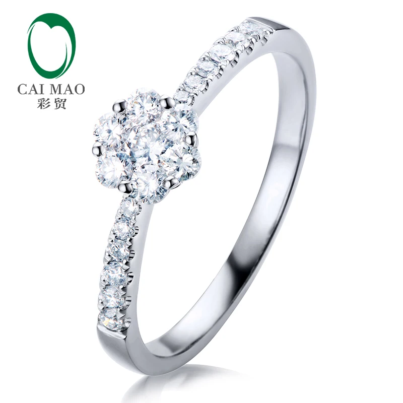 CaiMao 0.29CT Cluster Natural Diamond Ring Solid 14kt Gold Engagement Ring for Women