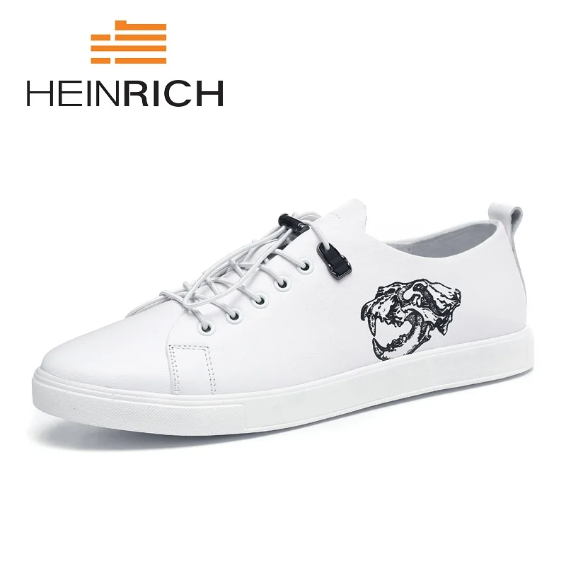 

HEINRICH Men Shoes 2018 New Fashion Spring Leather Flats Lace Up For Man Outsole Casual Shoes Chaussures Hommes En Cuir