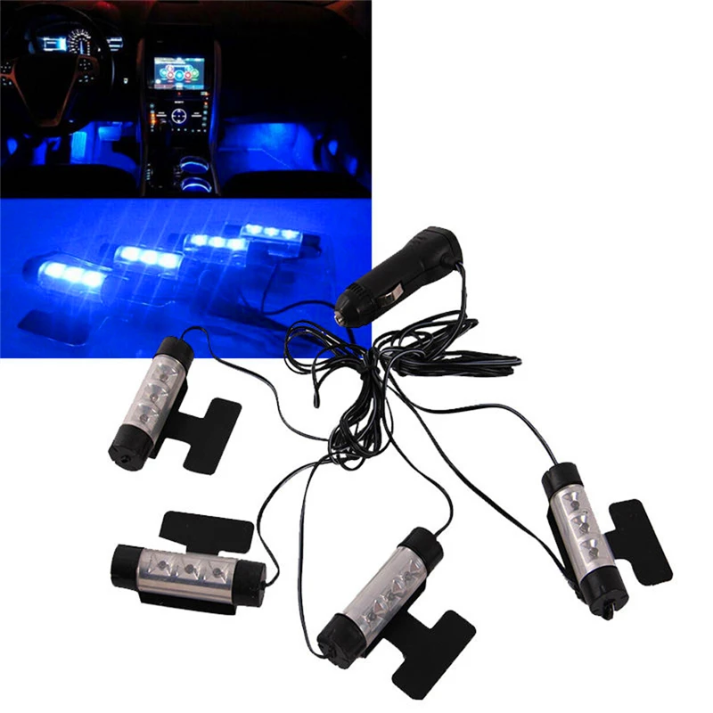 

VODOOL 4 in 1 12V 4 x 3 LED Car Interior Light Decorative Atmosphere Light Lamp for Universal Car High Quality Car Styling