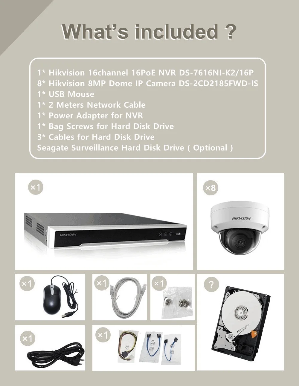 Hikvision 16CH 4K сеть POE NVR комплект CCTV система безопасности 8 шт. 8MP купольная уличная ip-камера ИК ночного видения комплект наблюдения