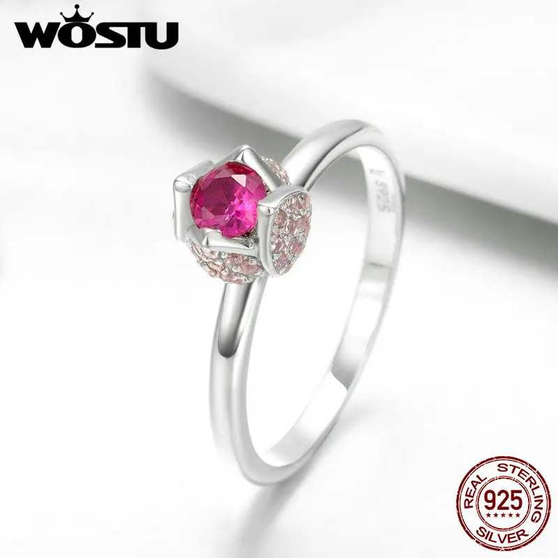 

WOSTU Authentic 925 Sterling Silver Engagement Birthday Red Blssom With You Rings For Women Brand Fine Jewelry Gift FIR455