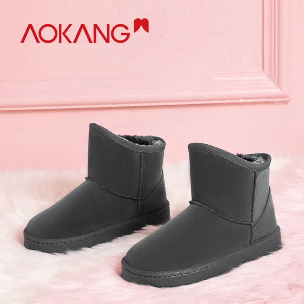 AOKANG 2018 New Women winter snow boots calf Shoes slip on thick fur
