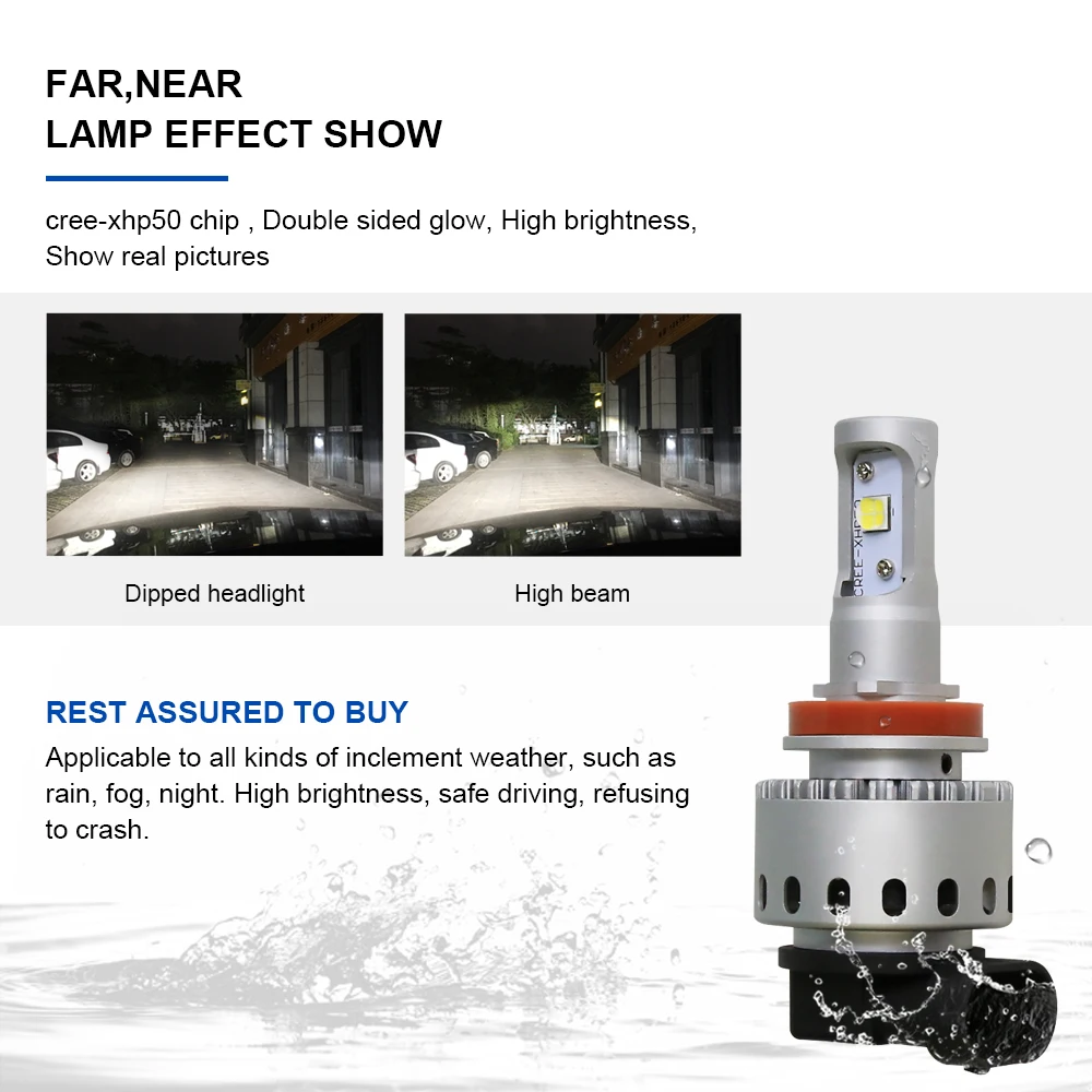 H4 Led H7 XHP50 Car Headlight Auto LED Bulb 7S 80W 8000LM H1 H11 9005 9006 9012 Car Styling Light error free 6500k 12V 24V