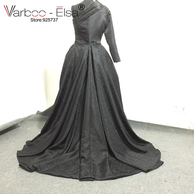 Varboo_elsa Дубай Абаи кафтан одно плечо вечернее платье Black Satin платье для выпускного вечера спереди Разделение Бисер Съемный Поезд вечерние