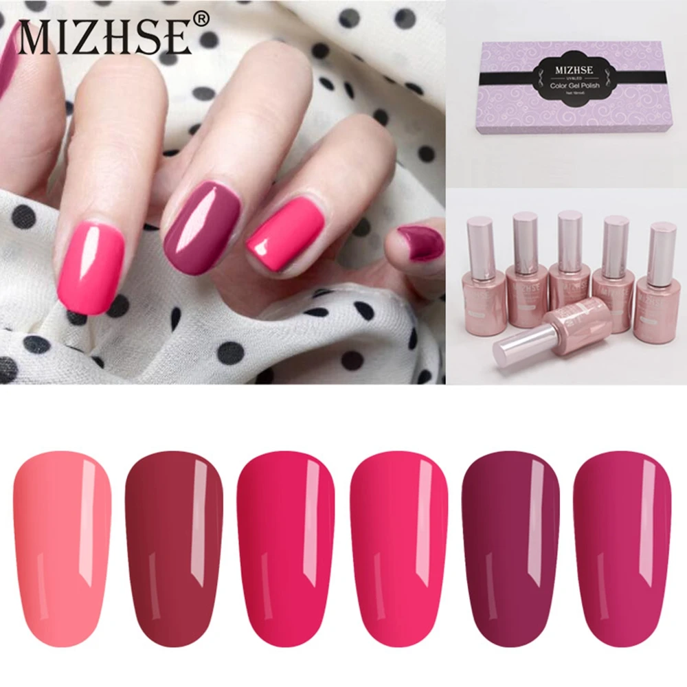 

MIZHSE 6pcs 8ML Gel Nail Polish Hybrid Varnish Semi Permanent UV Led Gel Polish Soak Off Lucky Base Top Primer GelLak ink