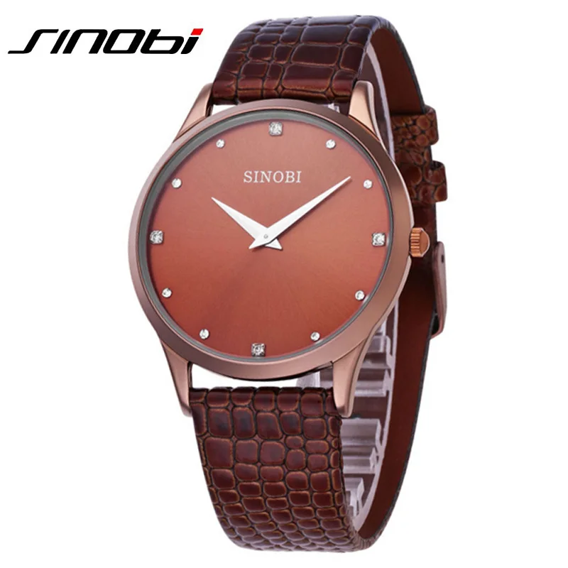 

SINOBI Mens Watches Top Brand Luxury Waterproof Quartz Watch Leather Strap Super Slim Mens Watches Male Clock relogio masculino