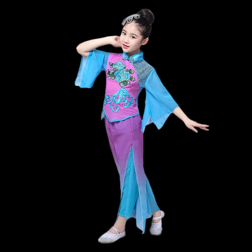 Китайский народный женский костюм для танцев, классический танцевальный костюм, танцевальный костюм Yangko, детское платье для девочек, женская одежда Yangge - Цвет: Children